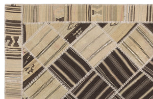 Striped Over Dyed Kilim Patchwork Unique Rug 5'7'' x 7'10'' ft 170 x 238 cm