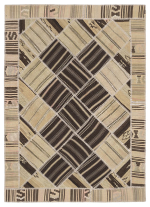 Striped Over Dyed Kilim Patchwork Unique Rug 5'7'' x 7'10'' ft 170 x 238 cm