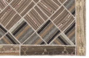 Striped Over Dyed Kilim Patchwork Unique Rug 5'7'' x 7'9'' ft 170 x 235 cm