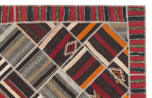 Striped Over Dyed Kilim Patchwork Unique Rug 7'2'' x 10'2'' ft 218 x 309 cm