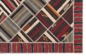 Striped Over Dyed Kilim Patchwork Unique Rug 7'2'' x 10'2'' ft 218 x 309 cm