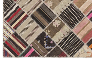 Striped Over Dyed Kilim Patchwork Unique Rug 5'10'' x 8'8'' ft 178 x 264 cm