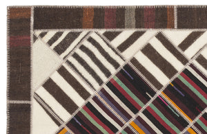 Striped Over Dyed Kilim Patchwork Unique Rug 5'7'' x 7'10'' ft 170 x 240 cm