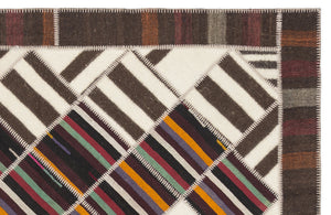 Striped Over Dyed Kilim Patchwork Unique Rug 5'7'' x 7'10'' ft 170 x 240 cm