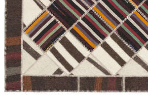 Striped Over Dyed Kilim Patchwork Unique Rug 5'7'' x 7'10'' ft 170 x 240 cm