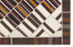 Striped Over Dyed Kilim Patchwork Unique Rug 5'7'' x 7'10'' ft 170 x 240 cm