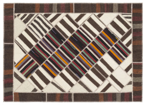 Striped Over Dyed Kilim Patchwork Unique Rug 5'7'' x 7'10'' ft 170 x 240 cm