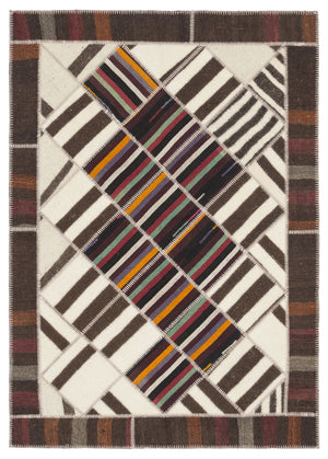 Striped Over Dyed Kilim Patchwork Unique Rug 5'7'' x 7'10'' ft 170 x 240 cm