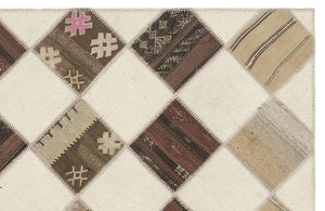 Striped Over Dyed Kilim Patchwork Unique Rug 5'7'' x 7'1'' ft 171 x 217 cm