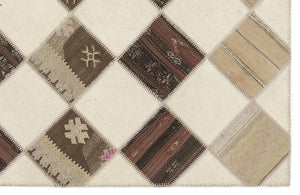 Striped Over Dyed Kilim Patchwork Unique Rug 5'7'' x 7'1'' ft 171 x 217 cm