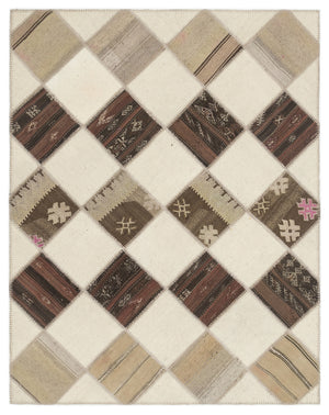 Striped Over Dyed Kilim Patchwork Unique Rug 5'7'' x 7'1'' ft 171 x 217 cm