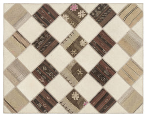 Striped Over Dyed Kilim Patchwork Unique Rug 5'7'' x 7'1'' ft 171 x 217 cm