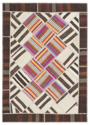 Striped Over Dyed Kilim Patchwork Unique Rug 5'7'' x 7'10'' ft 171 x 240 cm