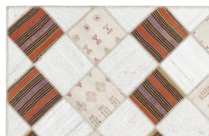 Striped Over Dyed Kilim Patchwork Unique Rug 5'8'' x 7'0'' ft 173 x 214 cm