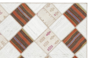 Striped Over Dyed Kilim Patchwork Unique Rug 5'8'' x 7'0'' ft 173 x 214 cm