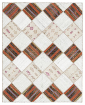 Striped Over Dyed Kilim Patchwork Unique Rug 5'8'' x 7'0'' ft 173 x 214 cm