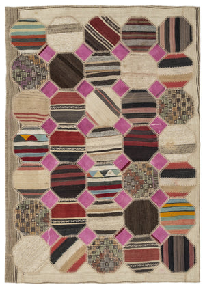 Mixed Over Dyed Kilim Patchwork Unique Rug 5'3'' x 9'10'' ft 161 x 299 cm