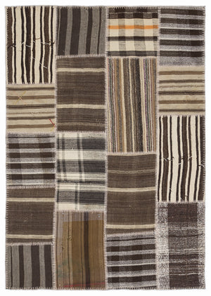 Striped Over Dyed Kilim Patchwork Unique Rug 5'3'' x 7'7'' ft 160 x 230 cm