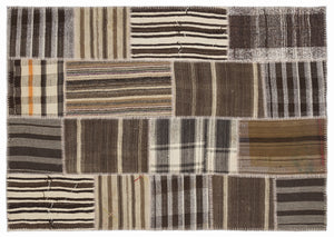 Striped Over Dyed Kilim Patchwork Unique Rug 5'3'' x 7'7'' ft 160 x 230 cm