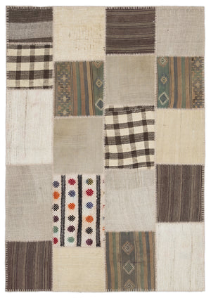 Striped Over Dyed Kilim Patchwork Unique Rug 5'3'' x 7'7'' ft 160 x 230 cm