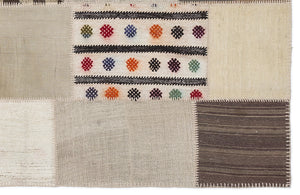 Striped Over Dyed Kilim Patchwork Unique Rug 5'3'' x 7'7'' ft 160 x 230 cm