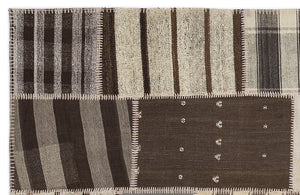 Striped Over Dyed Kilim Patchwork Unique Rug 5'3'' x 7'7'' ft 160 x 230 cm