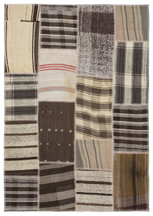 Striped Over Dyed Kilim Patchwork Unique Rug 5'3'' x 7'7'' ft 160 x 230 cm