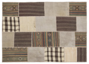 Striped Over Dyed Kilim Patchwork Unique Rug 5'3'' x 7'7'' ft 160 x 230 cm