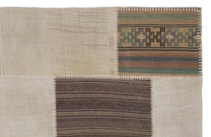 Striped Over Dyed Kilim Patchwork Unique Rug 5'3'' x 7'7'' ft 160 x 230 cm