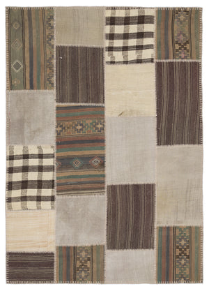 Striped Over Dyed Kilim Patchwork Unique Rug 5'3'' x 7'7'' ft 160 x 230 cm