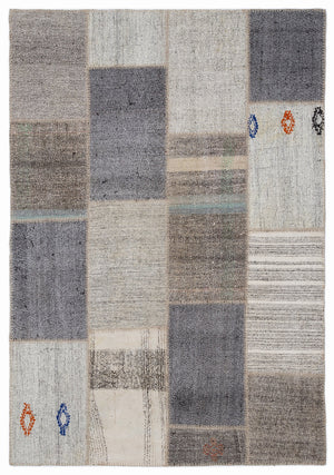 Striped Over Dyed Kilim Patchwork Unique Rug 5'3'' x 7'7'' ft 160 x 230 cm