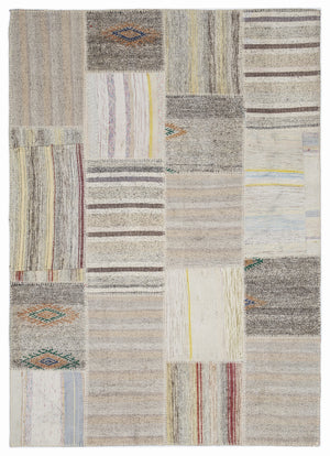 Striped Over Dyed Kilim Patchwork Unique Rug 5'3'' x 7'7'' ft 160 x 230 cm
