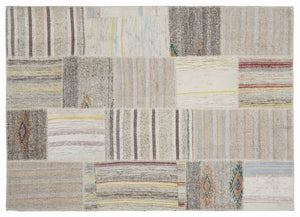 Striped Over Dyed Kilim Patchwork Unique Rug 5'3'' x 7'7'' ft 160 x 230 cm