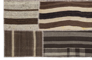 Striped Over Dyed Kilim Patchwork Unique Rug 5'3'' x 7'7'' ft 160 x 230 cm