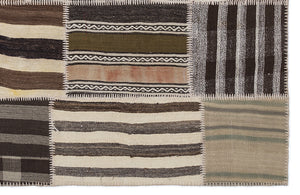 Striped Over Dyed Kilim Patchwork Unique Rug 5'3'' x 7'7'' ft 160 x 230 cm