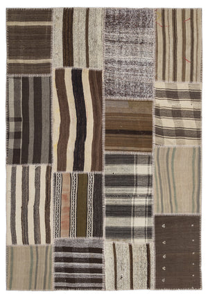 Striped Over Dyed Kilim Patchwork Unique Rug 5'3'' x 7'7'' ft 160 x 230 cm