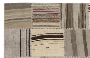 Striped Over Dyed Kilim Patchwork Unique Rug 5'3'' x 7'7'' ft 160 x 230 cm