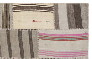 Striped Over Dyed Kilim Patchwork Unique Rug 5'3'' x 7'7'' ft 160 x 230 cm