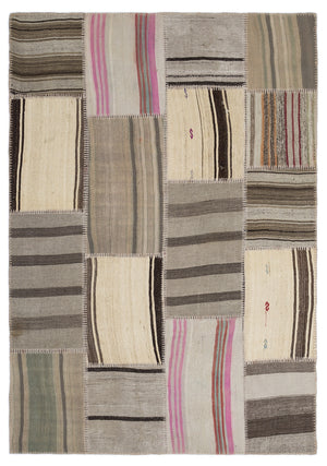 Striped Over Dyed Kilim Patchwork Unique Rug 5'3'' x 7'7'' ft 160 x 230 cm