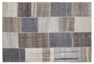 Striped Over Dyed Kilim Patchwork Unique Rug 5'3'' x 7'7'' ft 160 x 230 cm