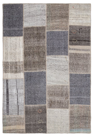 Striped Over Dyed Kilim Patchwork Unique Rug 5'3'' x 7'7'' ft 160 x 230 cm