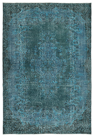 Turquoise Over Dyed Vintage Rug 6'4'' x 9'3'' ft 193 x 283 cm