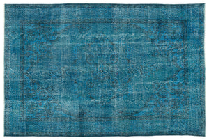 Traditional Design Turquoise Over Dyed Vintage Rug 6'2'' x 9'4'' ft 187 x 285 cm