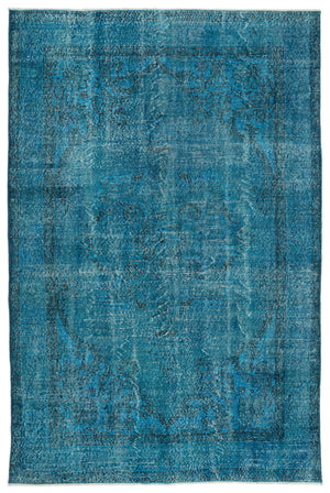 Traditional Design Turquoise Over Dyed Vintage Rug 6'2'' x 9'4'' ft 187 x 285 cm
