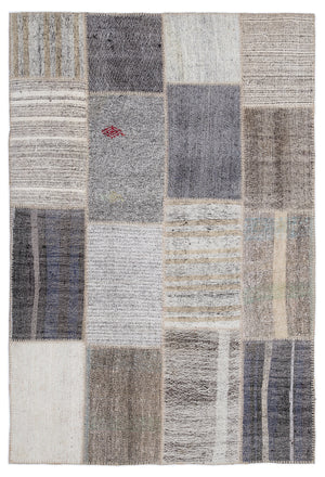 Striped Over Dyed Kilim Patchwork Unique Rug 5'3'' x 7'7'' ft 160 x 230 cm