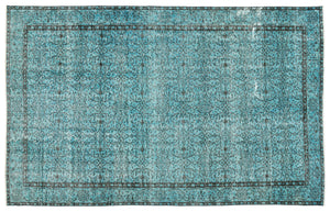 Turquoise Over Dyed Vintage Rug 6'4'' x 9'12'' ft 193 x 304 cm