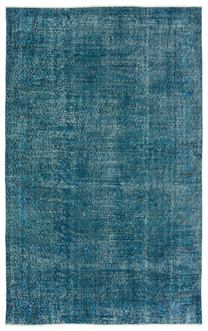 Turquoise Over Dyed Vintage Rug 5'7'' x 9'1'' ft 170 x 277 cm