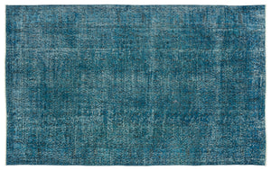 Turquoise Over Dyed Vintage Rug 5'7'' x 9'1'' ft 170 x 277 cm