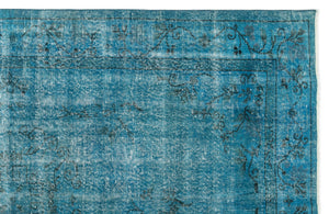 Turquoise Over Dyed Vintage Rug 5'9'' x 9'3'' ft 174 x 282 cm