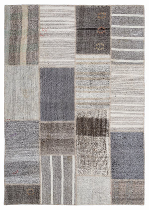 Striped Over Dyed Kilim Patchwork Unique Rug 5'3'' x 7'7'' ft 160 x 230 cm